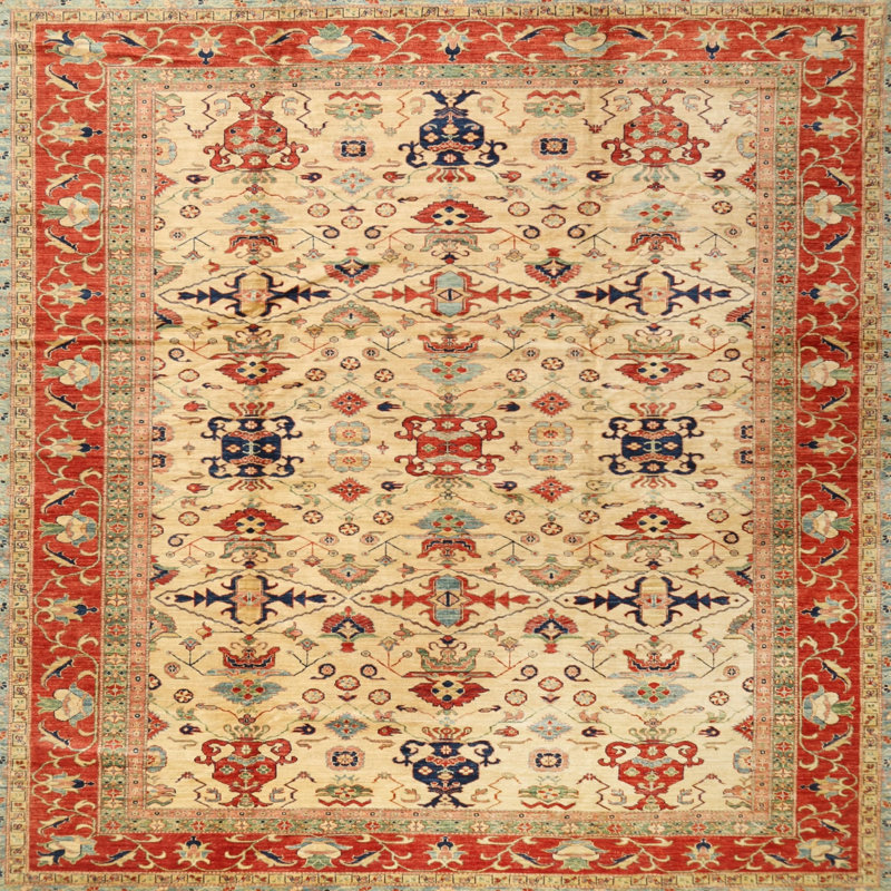 Tapis orange traditionnel/jaune clair Layana, Carré 5 pi
