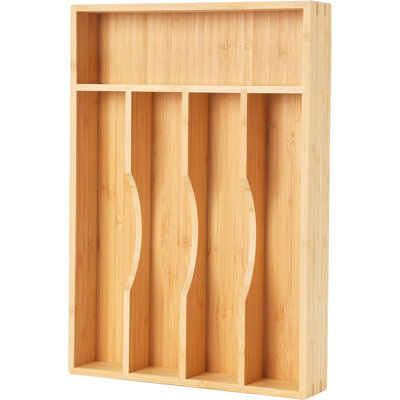 5 Compartment Solid Edge Grain Bamboo Small Drawer Silverware Organizer 9×13 Inch