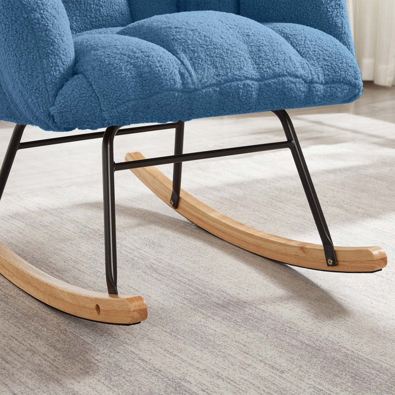 Teddy Fabric Upholstered Metal Frame Glider Rocking Chair for Comfortable Relaxation, Blue