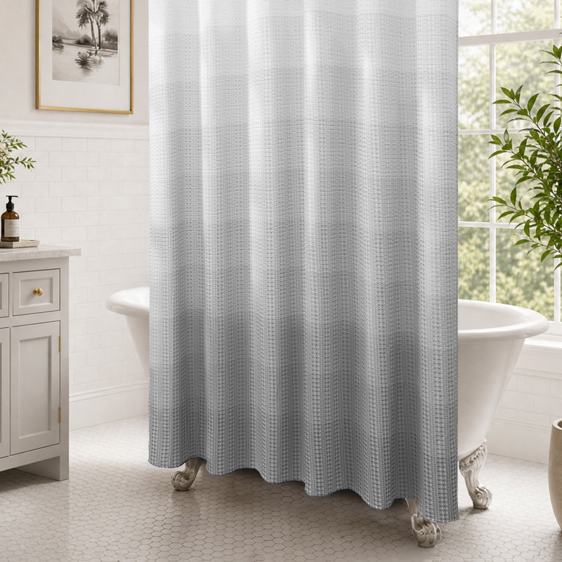 Gradient Ombre Button Hole Waffle Shower Curtain, Gray