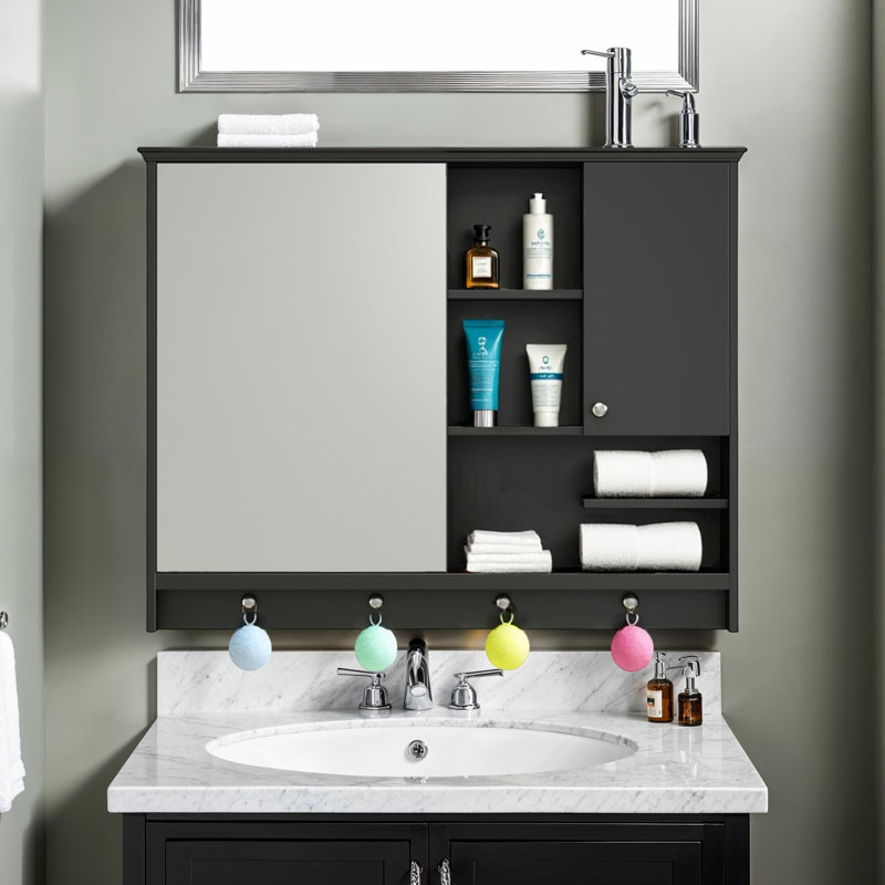 Pharmacie murale 36 "avec porte miroir, Noir mat
