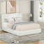 Lit plateforme à 2 tiroirs avec grand lit tapissier ivoire, tête de lit capitonnée surpiquée, support de matelas à lattes en bois, aucun sommier nécessaire