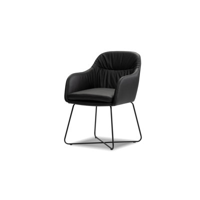 Chaise avec accoudoirs en cuir noir Vaughn