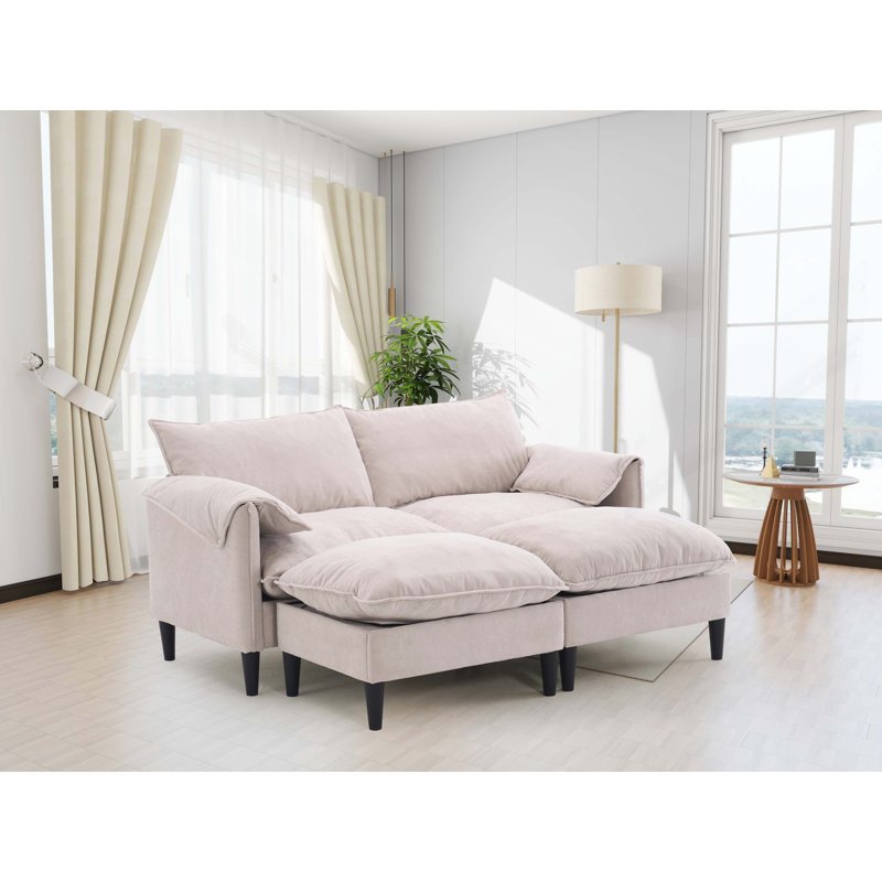 Canapé convertible 2 places avec repose-pieds Kian, Tissu beige