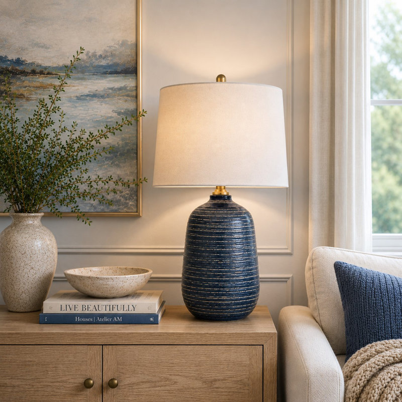 Arroyo 25" Scratch Blue Ceramic Table Lamp