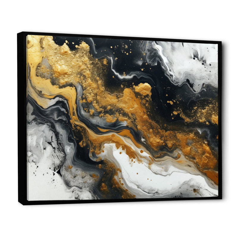 Or veines noires de couleur II, H 16 po x l 32 po x P 1 po, Cadre flottant noir
