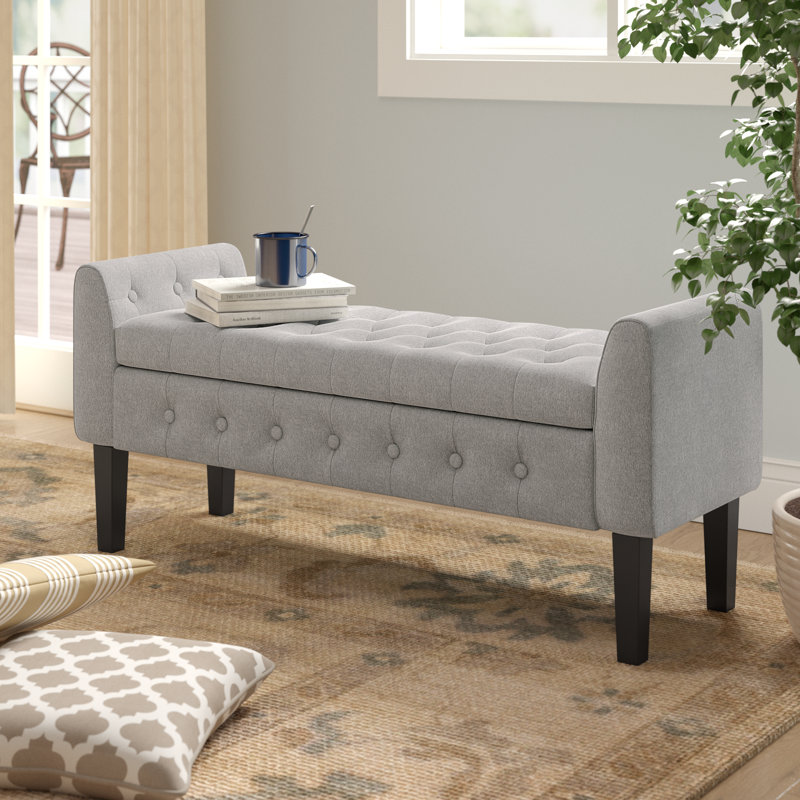 Banc de rangement en tissu Anvee avec pieds en bois d'hévéa, Gris