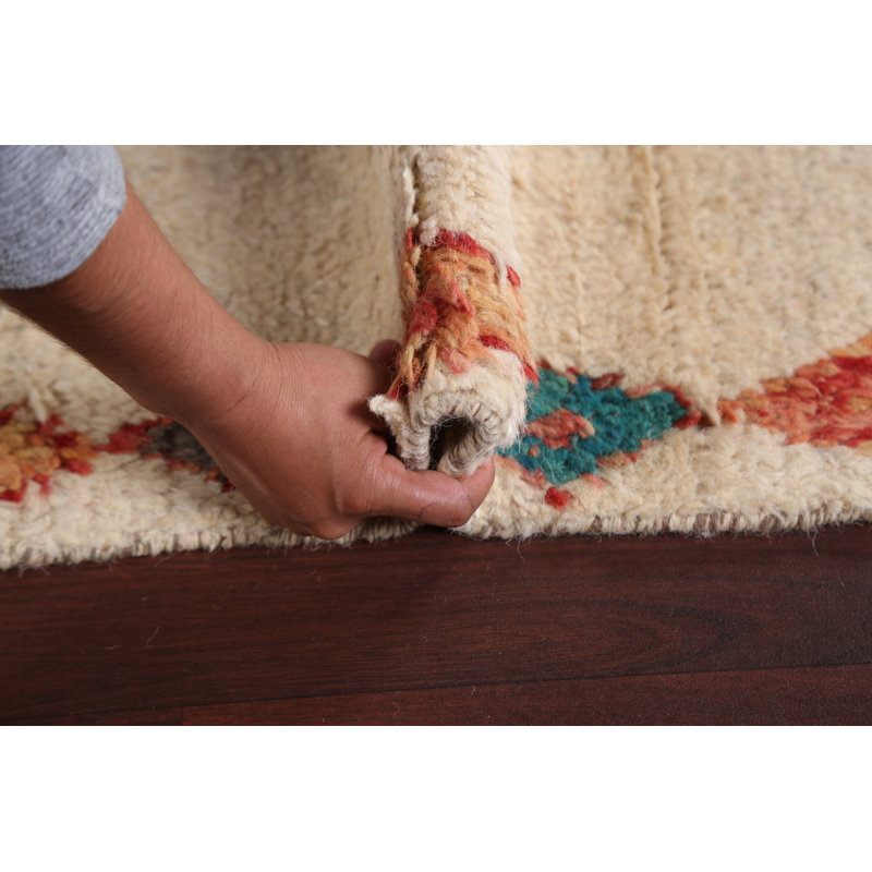 Tapis de couloir géométrique marocain noué à la main 3 x 13