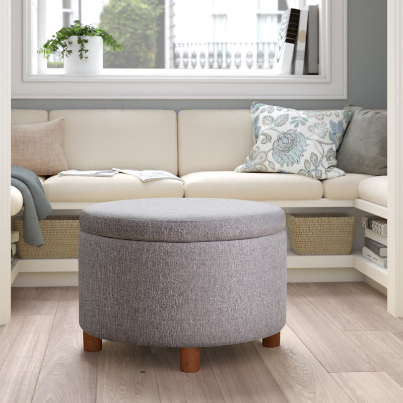 Upholstered Ottoman, Gray Polyester