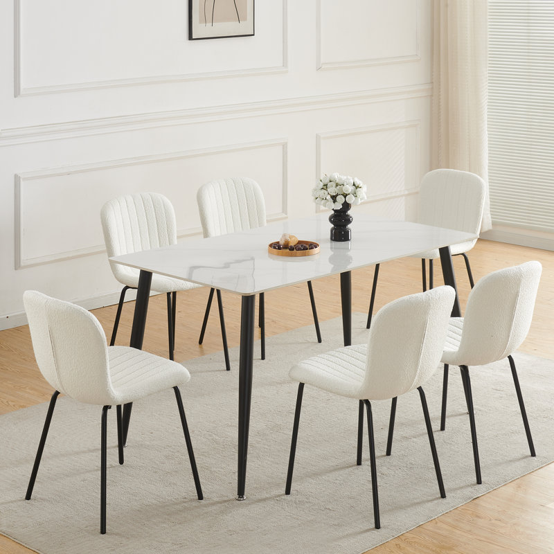 Linen Fabric Dining Chairs Upholstered Chairs, Beige, Set Of 6