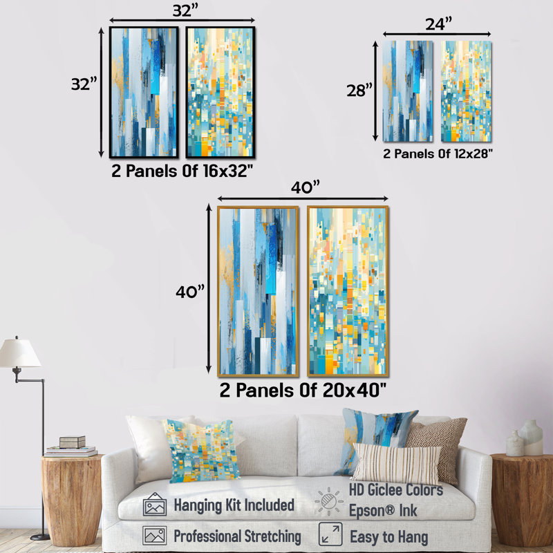 Contemporary Bluebell Bold Stripes - Ensemble de 2 reproductions d'art abstrait, Toile tendue, H 28 po x l 25 po