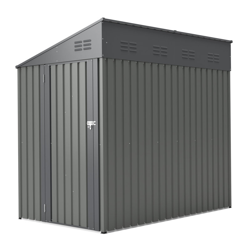 Remise adossée 4 pi x 7 pi en gris olive, rangement en acier robuste pour les outils de jardin et les vélos, maximisez votre cour et votre patio avec une protection toutes saisons