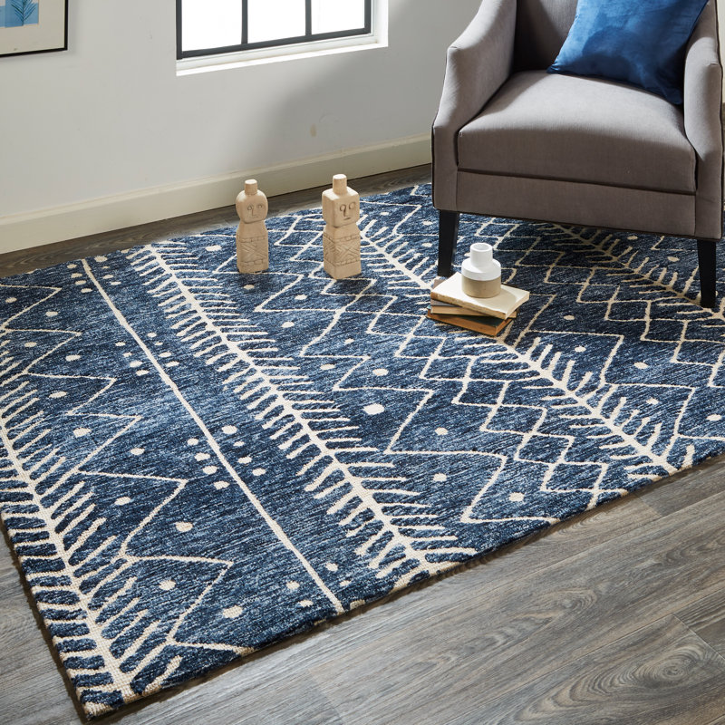Geometric Power Loom Blue Area Rug, Rectangle 9'6" x 13'6"