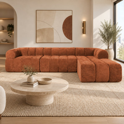 122" Wide Modern Frameless L-Shaped Sectional Sofa with Right-Hand-Facing Chaise, High-Density Foam 2-Piece No-Assembly Couch