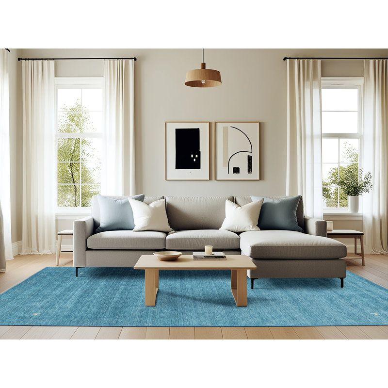 Tapis de zone bleu contemporain, Rectangle 6 pi 0 po x 9 pi 0 po