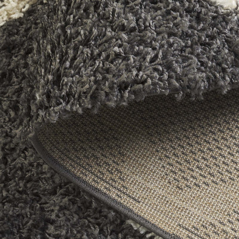 Tapis géométrique gris foncé / ivoire Ines, Carré 8 pi