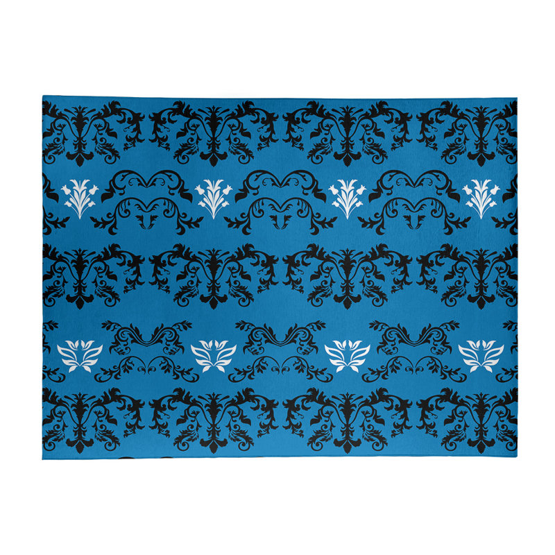 Tapis damassé bleu / noir, Rectangle 9 pi x 12 pi