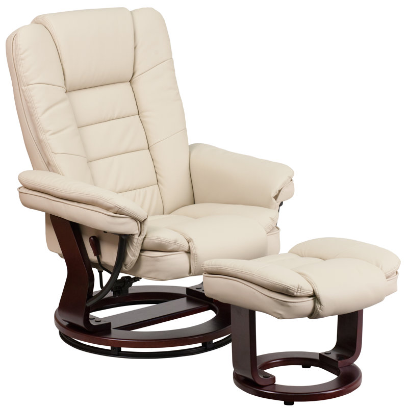 Shebeen Faux Leather Swivel Recliner, Beige Faux Leather