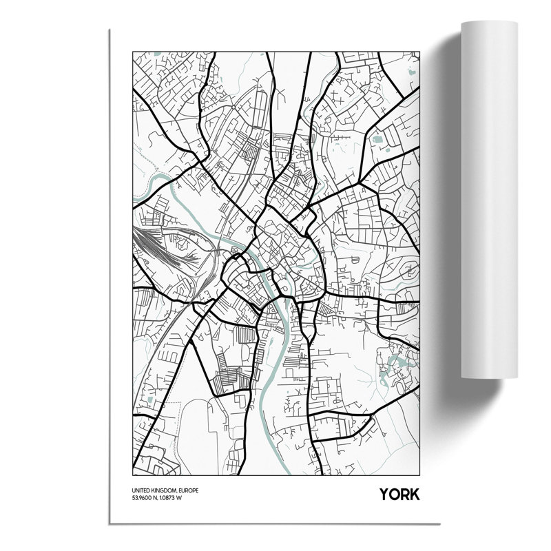 Map York UK - Frameless Print, 42cm H x 30cm W x 0.1cm D