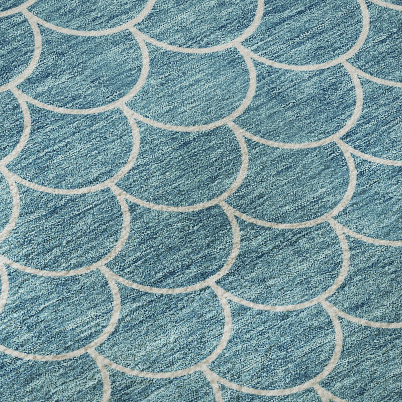 Premium Machine Washable Prisco Teal Rug, Rectangle 10' x 14'