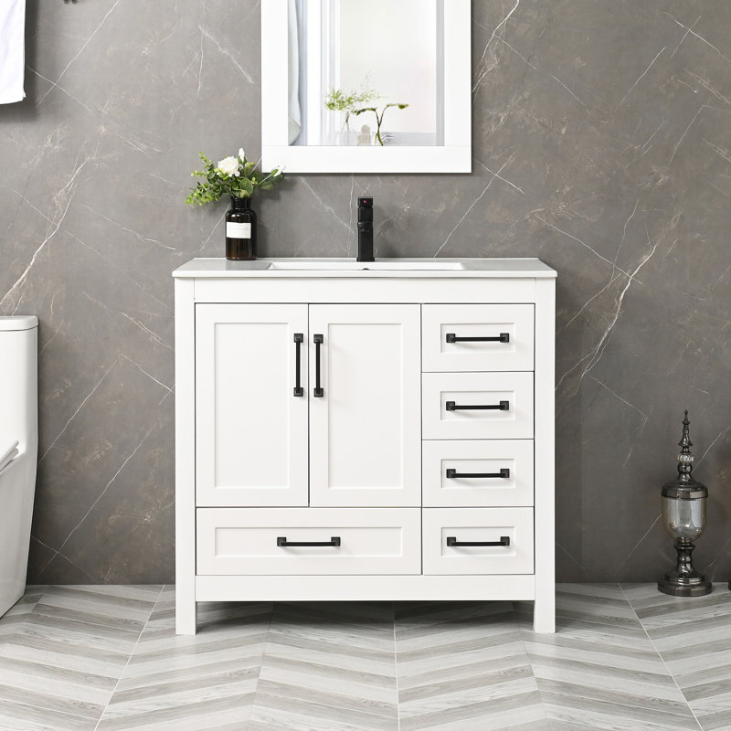 Ensemble de meuble-lavabo simple 36 po avec lavabo, robinet, peinture à la main écologique Wimer Sharee, Blanc