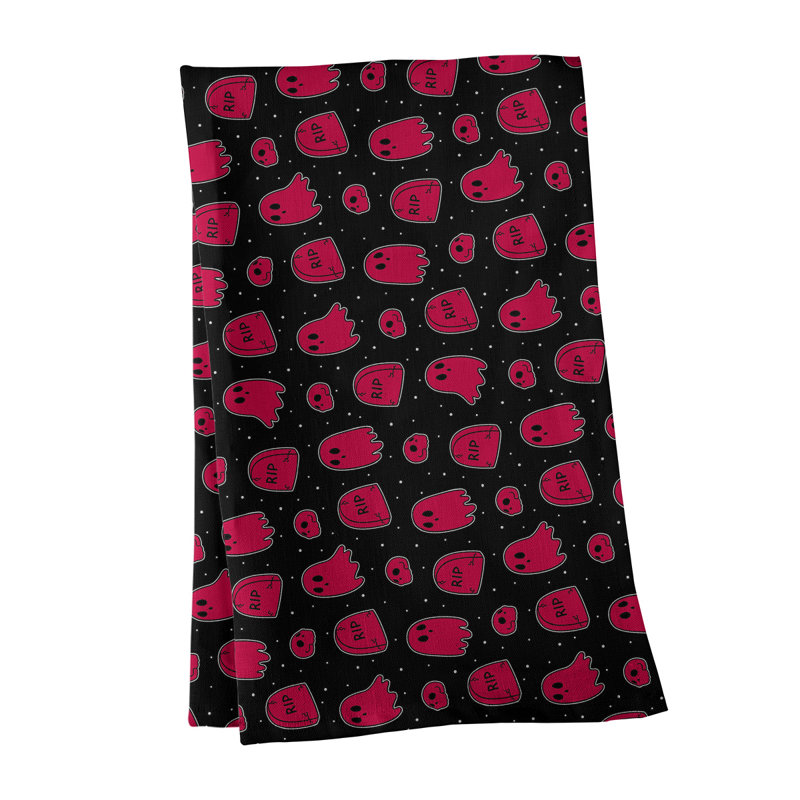 Torchon à motif de fantômes de fond, Rouge, Polyester sergé