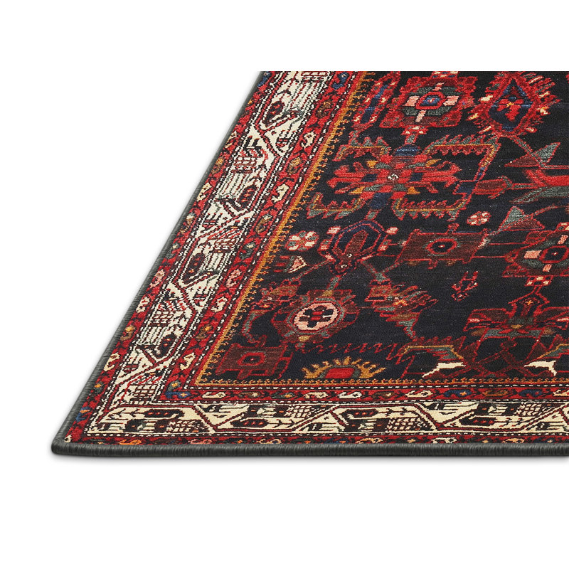 Tapis à motif oriental rouge / noir, Rectangle 6 pi x 9 pi