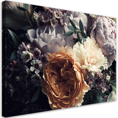 Pastel Peony Bouquet Flowers - No Frame Print on Canvas