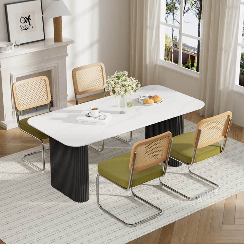 Ensemble de table de salle à manger Elegant, Vert olive, Noir, 5 pièces: table, 4 chaises