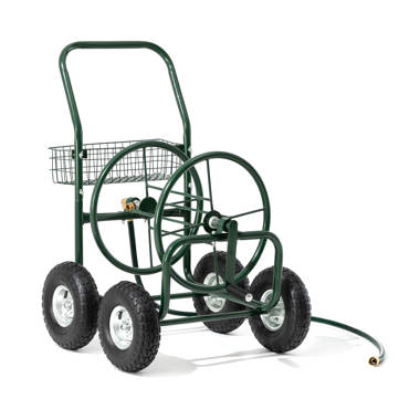 Glitzhome 1429004167 250 ft. Green Steel 4-Wheel Garden Hose Reel Cart