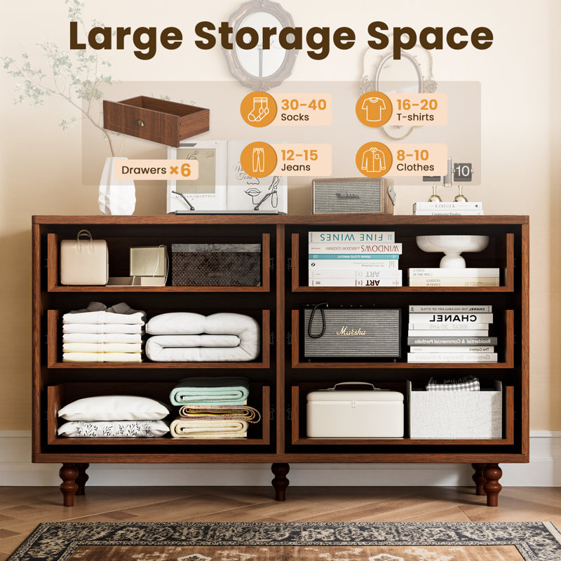 Vintage Wood Style Accent Chest With 6 Drawers