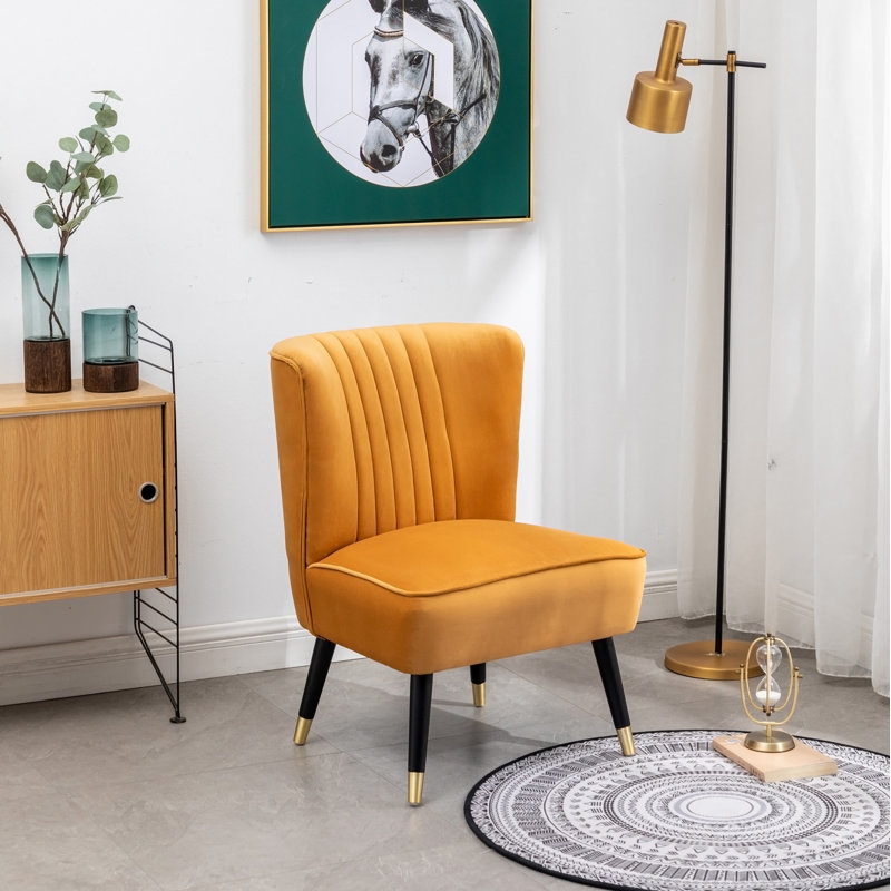 Contemporary Upholstered Accent Chair With Comfortable Padding, Luxurious Interior, And Solid Wood Legs For Modern Living Spaces