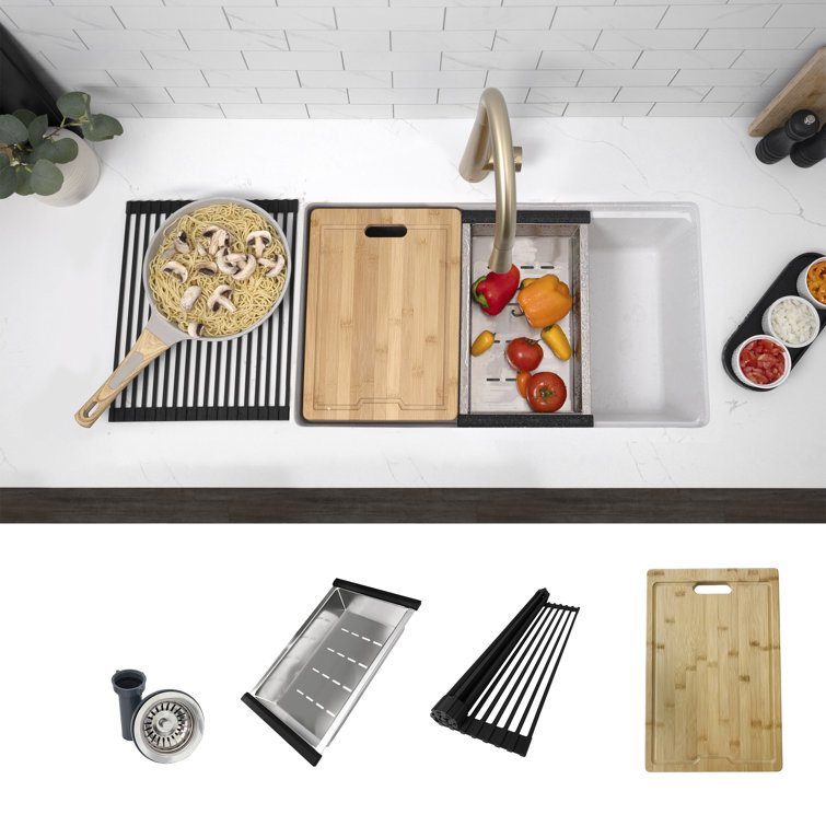 Pietra STYLISH Kinbrook Dual Mount 28" Workstation Single-Bowl Composite Granite Kitchen Sink