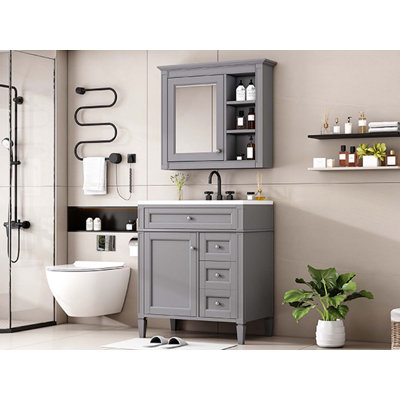 Ensemble de meuble-lavabo moderne avec lavabo simple 3 tiroirs et miroir