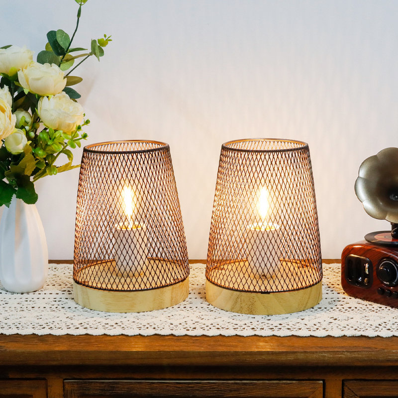 Ensemble de 2 lampes de table en maille en métal à DEL avec pile sans fil avec minuterie de 6 heures 