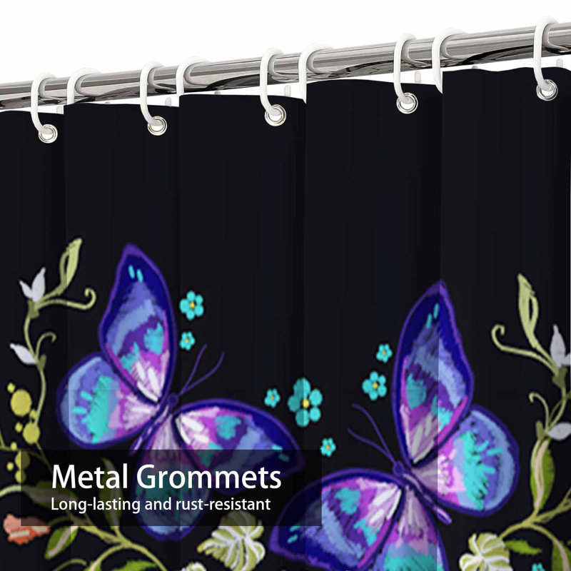 Rideau de douche imperméable à motif floral avec 12 crochets, L 72 po x l 78 po