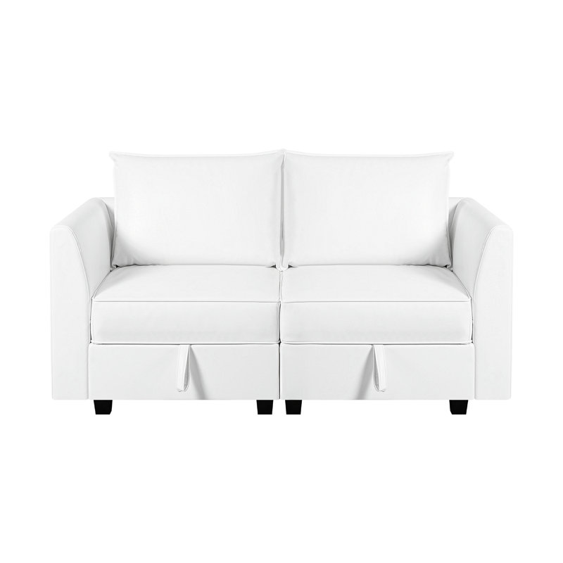 Rudolfina Modular Convertible Sectional Air Leather Loveseat Sofa, Bright White Air Leather