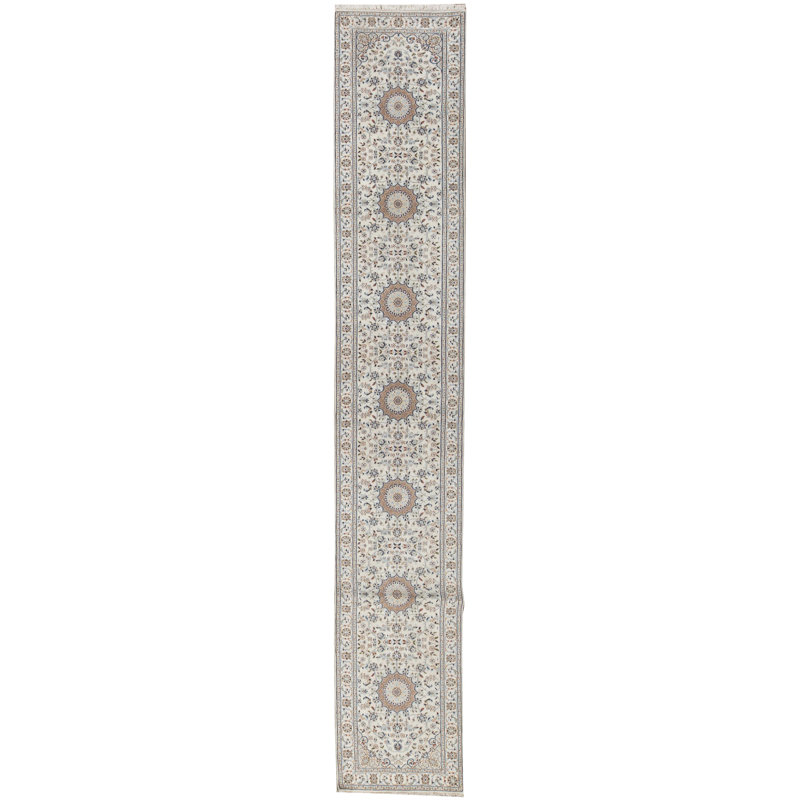 Chemin de table beige et gris noué à la main de haute qualité