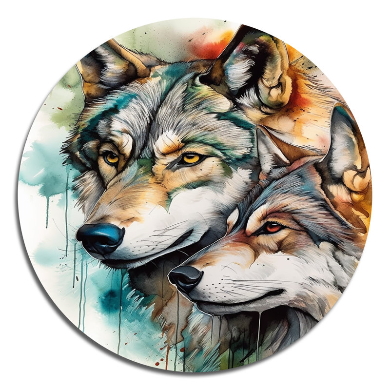 Aquarelle de loups, aquarelle, H 23 po x l 23 po