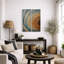 Ensemble de 2 tableaux encadrés sur toile, motif géométrique abstrait moderne à anneaux concentriques bleus et oranges (32 po x 12 po x 2 po).-134739145-134739144