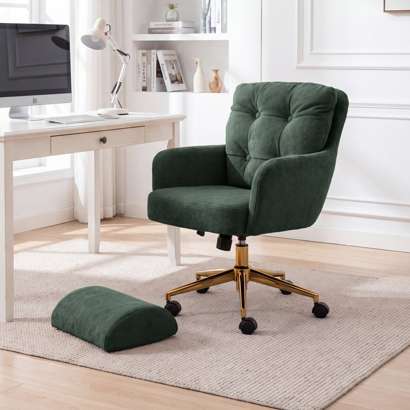 Fauteuil de bureau rembourré avec repose-pieds, Vert foncé