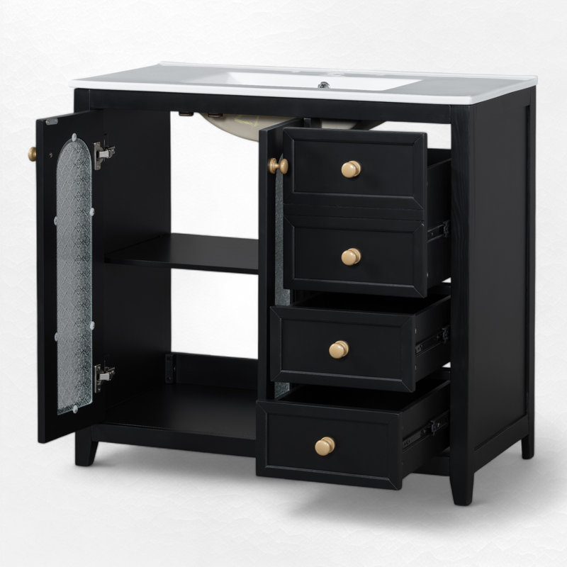 Meuble-lavabo simple 36 po avec comptoir en céramique, Noir