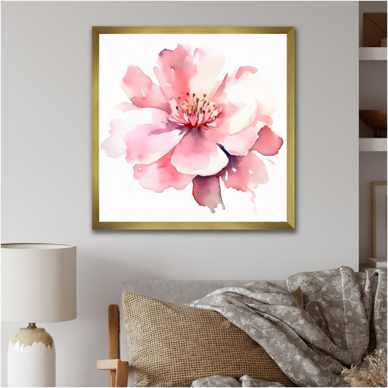 Délicate fleur d'hibiscus rose I sur toile, H 30 po x l 30 po x P 1 po, Cadre doré à une seule photo