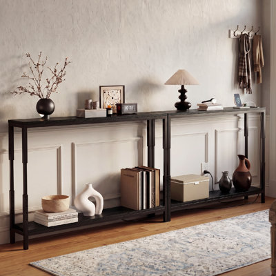 Table console étroite en 2 parties de 200 cm de long avec station de recharge et hauteur réglable pour salon et couloir