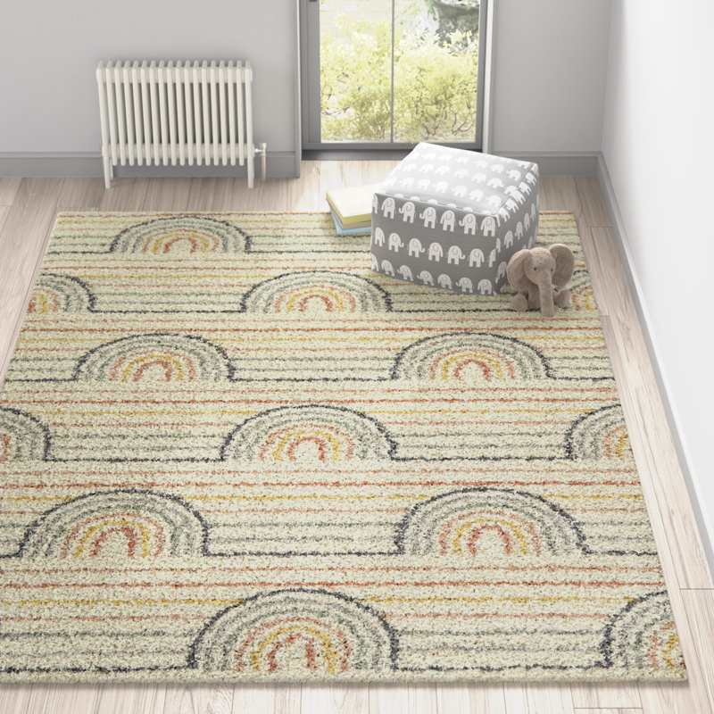 Alec Rainbow Shag Area Rug, Rectangle 3'11" x 5'7", Cream