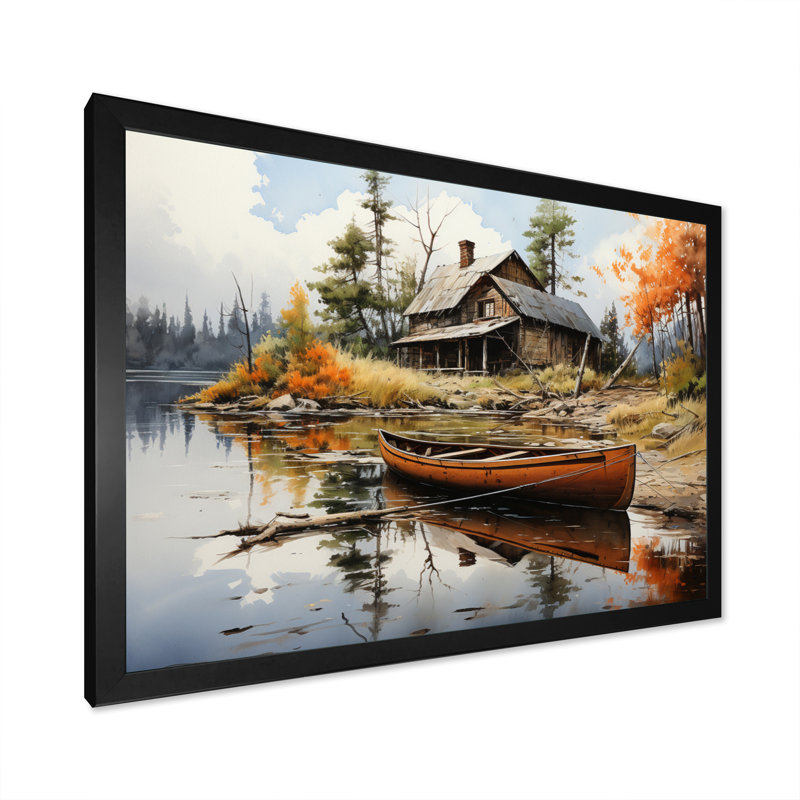 Betsi Brown Lakehouse Reflections of Solitude III - impression, H 16 po x l 32 po x P 1 po, Cadre simple noir