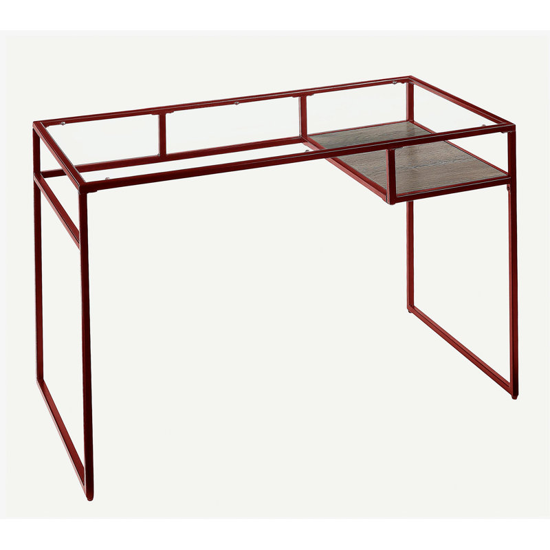 Bureau Yasin avec plateau en verre et finition rouge, Rouge