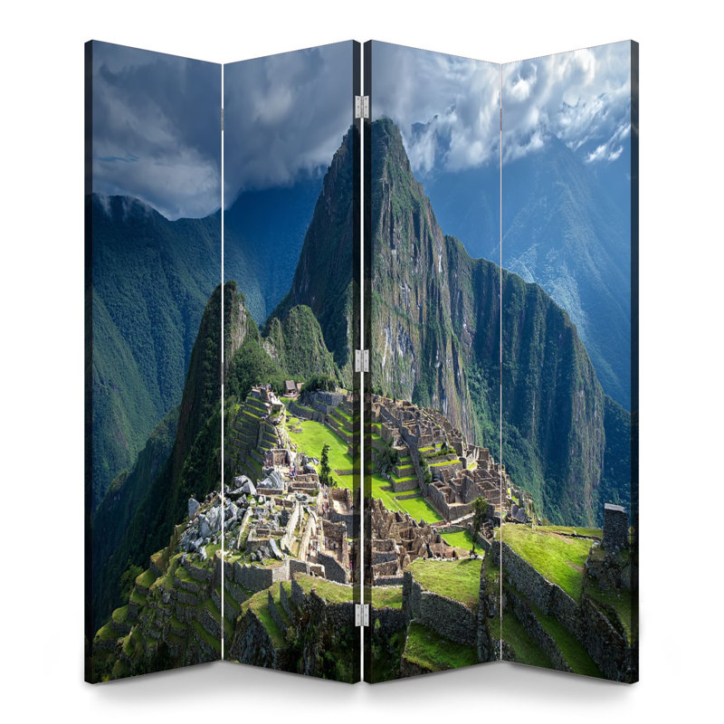 Paravent pliant à 4 panneaux, séparation de pièce, style royal Machu Picchu Pérou, en toile, autoportant, cloison de protection, séparation d'intimité