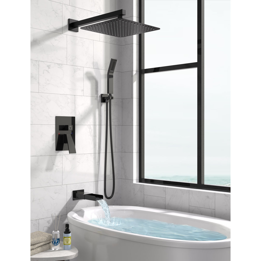 3-Funktions Duschsystem Unterputz mit Armatur Badewanne, - 12" Quadratischer Regenduschkopf