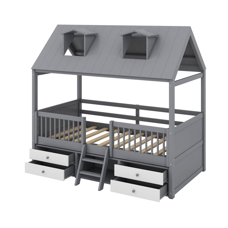 Lit simple en bois, Gris
